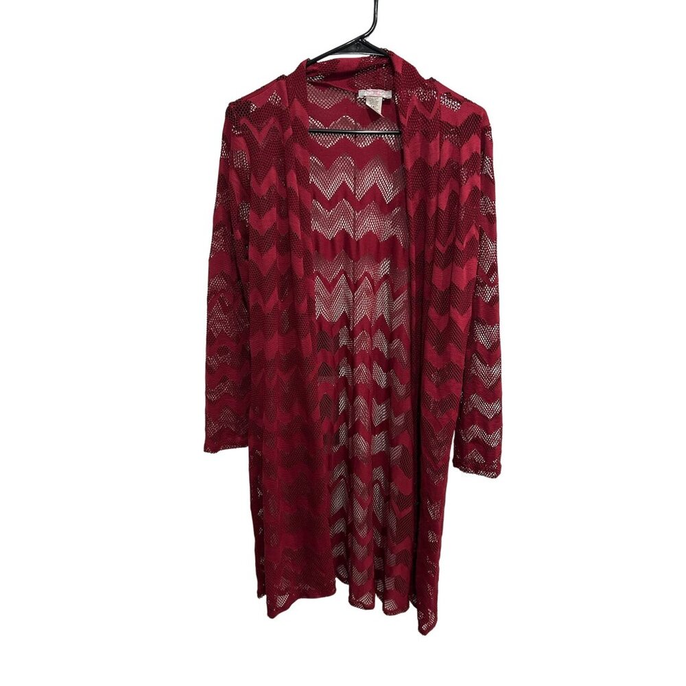 Pretty Young Thing Red Chevron Lightweight Open Front Cardigan Size L Fall Layer